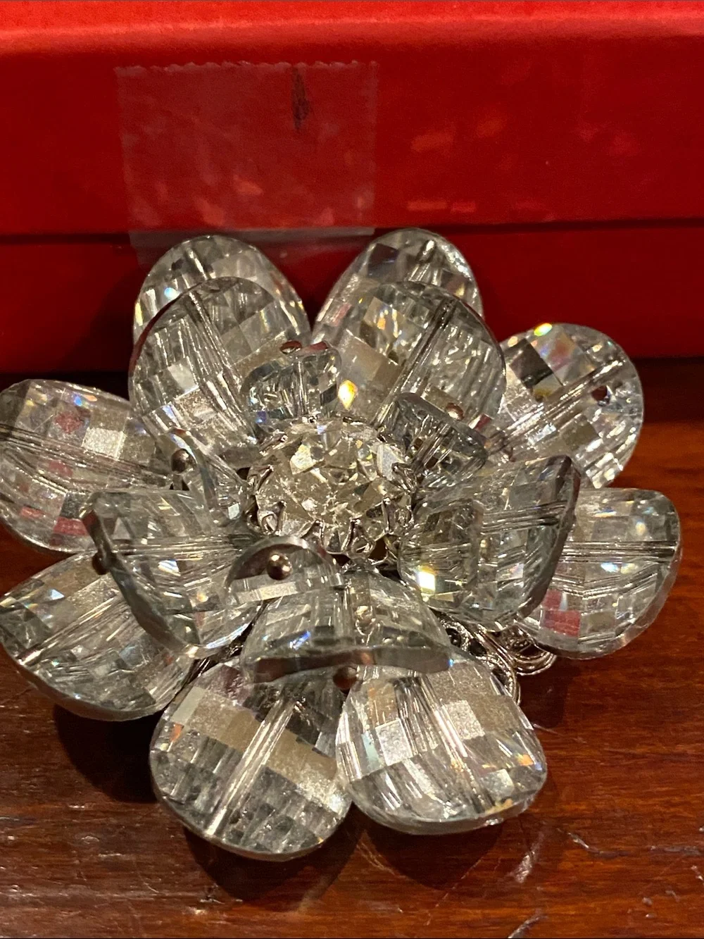 Vendome Crystal Lotus Flower Brooch Pin - Clear Sparkling Petals